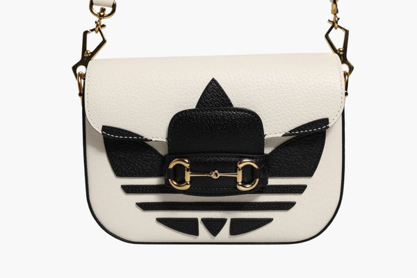 Gucci x Adidas Horsebit 1955 White Black Calfskin Leather Shoulder Bag