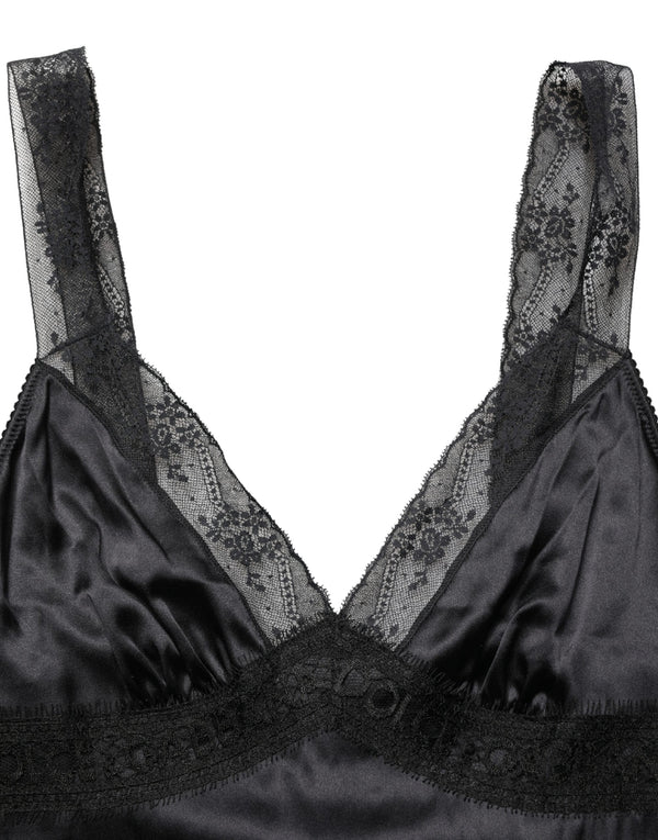 Dolce & Gabbana Black Silk Lace Trim Camisole V-neckline Tank Top