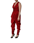 Dolce & Gabbana Red Plunging HalterNeck Draped Jumpsuit Dress