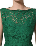 Dolce & Gabbana Green Floral Lace Cotton Sleeveless Midi Dress