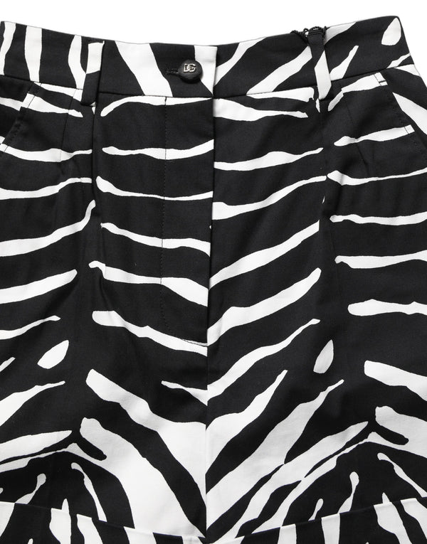 Dolce & Gabbana Black White Zebra Print Cotton High Waist Shorts