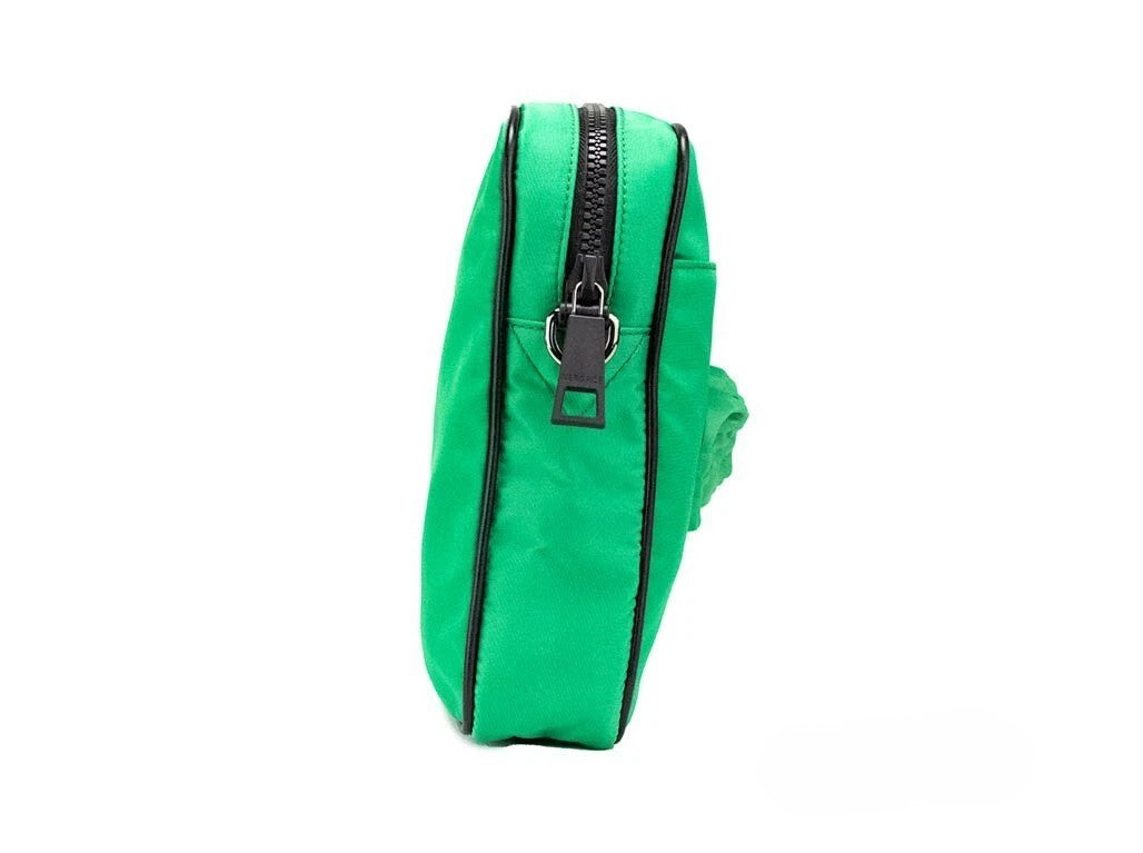 Versace Small Bright Green Nylon Fabric Medusa Crossbody Messenger Bag Purse