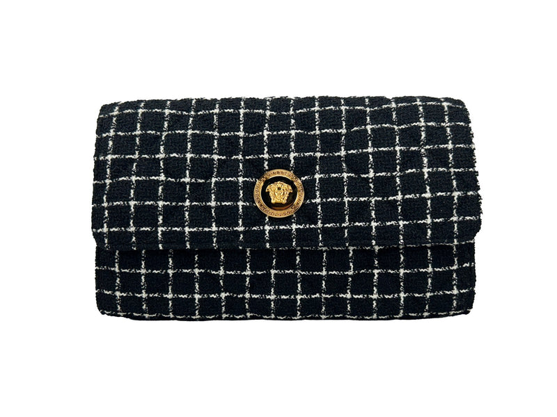 Versace Wallet On A Chain Fabric Black Crossbody Bag