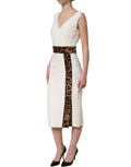Dolce & Gabbana White Leopard Sleeveless Sheath Midi Dress