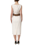 Dolce & Gabbana White Leopard Sleeveless Sheath Midi Dress