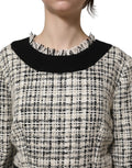 Dolce & Gabbana Multicolor Bouclé Tweed Frayed Trim Midi Dress