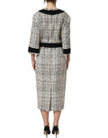Dolce & Gabbana Multicolor Bouclé Tweed Frayed Trim Midi Dress