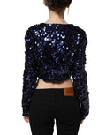 Dolce & Gabbana Blue Sequined Long Sleeves Crop Blouse Top