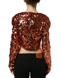 Dolce & Gabbana Red Sequined Long Sleeves Crop Blouse Top