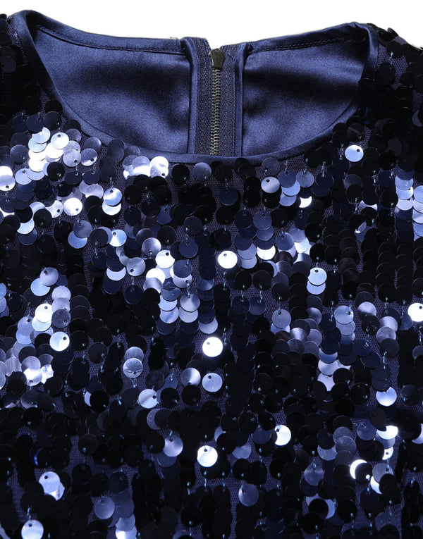 Dolce & Gabbana Blue Sequined Sleeveless Cropped Tank Top