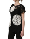 Dolce & Gabbana Black White Floral Lace Short Sleeve Blouse Top