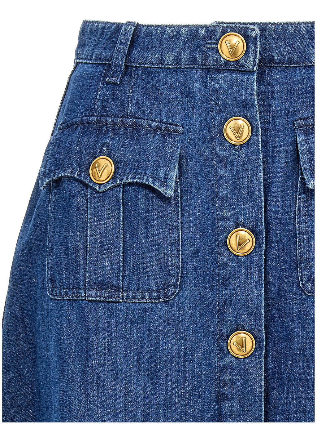 Valentino Garavani Blue Cotton Midi Skirt