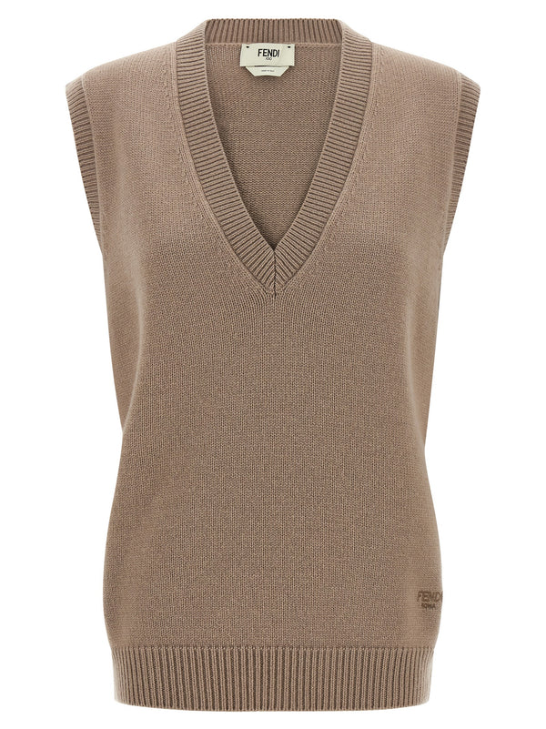 Fendi Beige Cashmere Sleeveless Jacket
