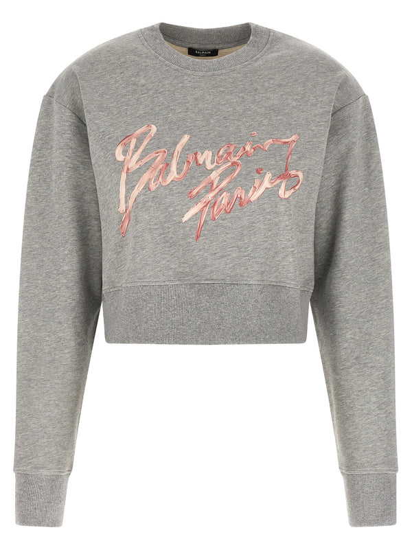 Balmain Gray Cotton Sweatshirt