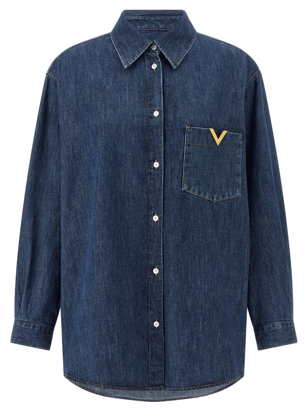 Valentino Garavani Blue Cotton Blouse