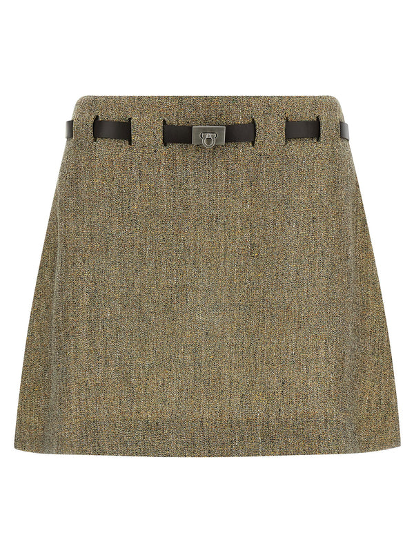 Ferragamo Multicolor Linen Long Skirt