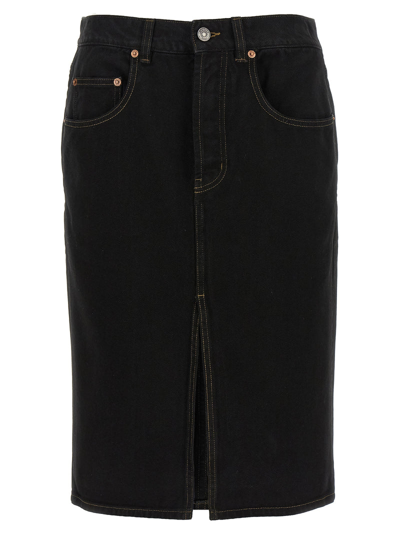 Saint Laurent Black Cotton Midi Skirt