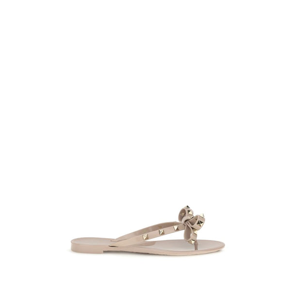 Valentino Garavani Beige Cotton Flip Flop Sandals