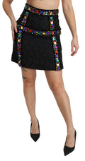 Dolce & Gabbana Black Crystal Embellished High Waist Skirt