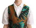 Dolce & Gabbana Green Jacquard Leaf Gold Waistcoat Vest