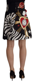 Dolce & Gabbana Black Love Clock Sequined Piano Skirt