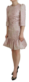 Dolce & Gabbana Pink Jaquard 3/4 Sleeve Sheath Midi Dress