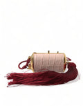 Dolce & Gabbana Pink Exotic Leather Mini Mirror Tassel Makeup Bag