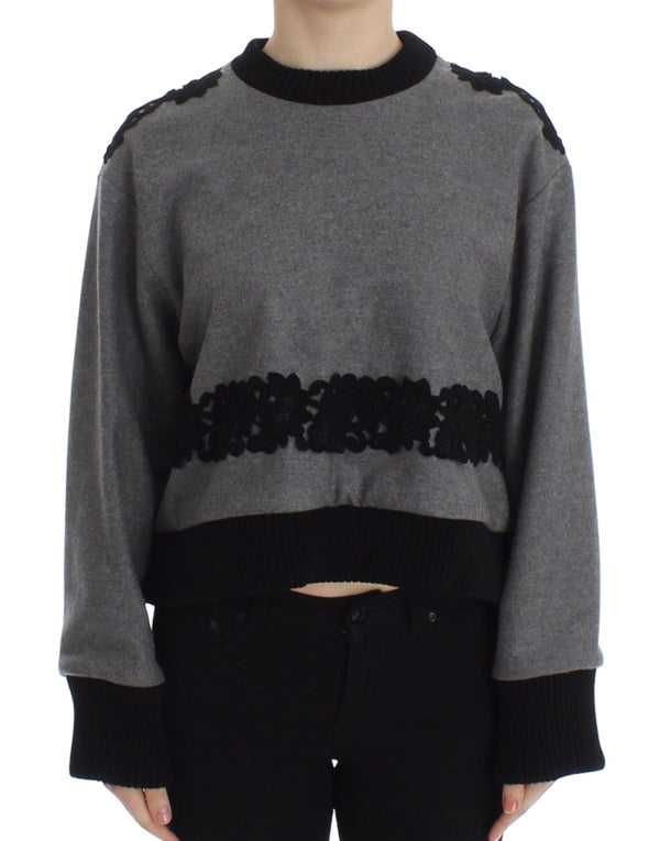 Dolce & Gabbana Gray Black Lace Wool Cashmere Sweater