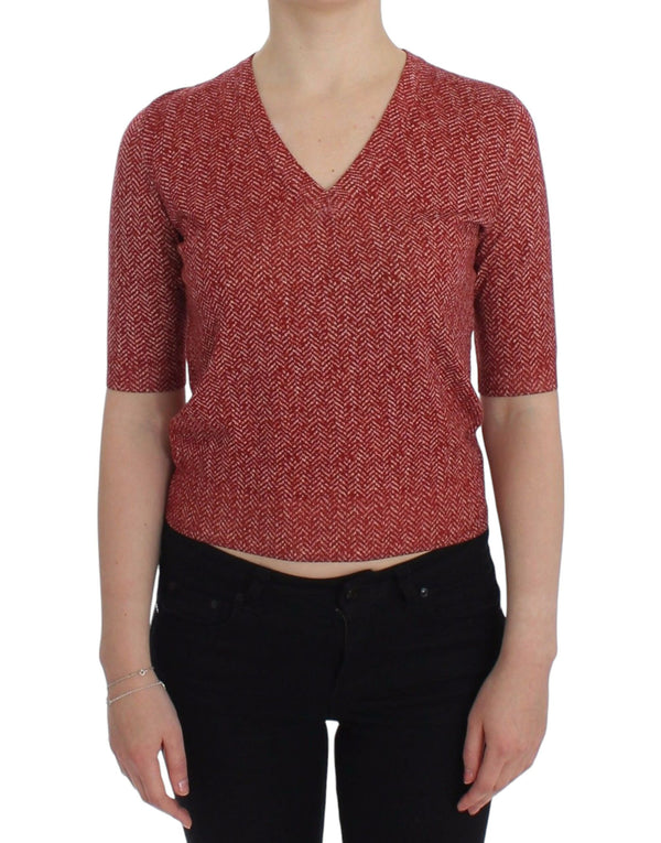 Dolce & Gabbana Red Wool Tweed Short Sleeve Sweater Pullover