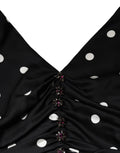 Dolce & Gabbana Black Silk Polka Dot Vneck Tassel Midi Dress