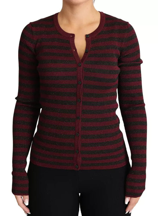 Dolce & Gabbana Black Red Striped Womens Cardigan Sweater