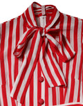 Dolce & Gabbana White Red Stripes Long Sleeves Midi Dress