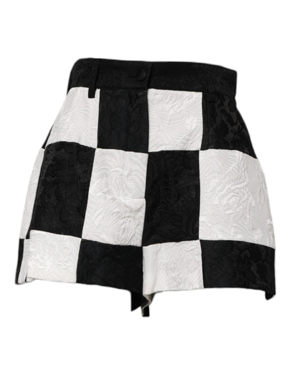 Dolce & Gabbana Black White Floral Brocade Hot Pants Shorts