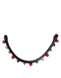 Dolce & Gabbana Black Embellished Leather Bag Handle Women Shoulder Strap