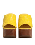 Dolce & Gabbana Yellow Leather Wood Mule Wedge Slides Shoes
